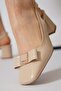Buckle Women's Heeled Shoes - Beige Patent Leather - 3