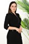 Collared Ribbed Zippered Pocketed Button Detailed Midi Dress 7094 - 3