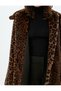 Leopard Print Plush Coat Hip Length Jacket with Collar Pockets - 5