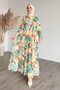 Placket Patterned Chiffon Orange Dress - 5
