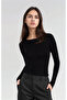 Viscose Boat Neck Body Long Sleeve Blouse Black - 3