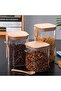 Pack of 3 Rectangular Glass Jars (1L) with Wooden Lids Spoon Airtight Borosilicate Canisters - 6