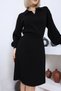 Women's Black Polo V-Neck Pleated Skirt Knitwear Dress - 6