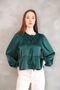Collar Bias Skirt Gathered Tunic-Emerald Green - 3