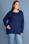 Women's Large Size Navy Blue Cotton Fabric Crew Neck Long Sleeve Blouse 65N37715 - 3
