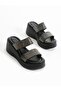 Si̇lva Black Stone Detailed Platform Women's Slippers - 4