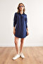 Women's Navy Blue Hidden Placket Woven Mini Shirt Dress Elb- 19002338 - 2