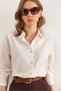 Women's Ecru Gold Metallic Striped Flowy Boyfriend Shirt Gml-19001284
