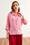 Women's Candy Pink Three Quarter Sleeve Front Short Back Long Flowy Shirt Gml- 19001283 - 2