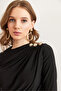 Women's Black Shoulder Buttoned Draped Detail Sandy Blouse Blz- 19002832 - 4