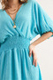 Women's Plain Sky Blue Double Breasted Neckline Midi Dress Elb- 19002100 - 4