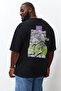 Plus Size Black Oversize/Wide Fit Artistic Back Print Knitted T-Shirt Tmnss25Bf00020