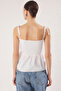 Ekru Pamuklu Poplin Fitted Detaylı Askılı Gipeli Esnek Örme Bluz TWOSS24BZ00393 - 5