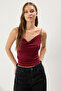 Bordo Fitted/Vücuda Oturan Degaje Yaka Esnek Örme Bluz TWOSS21BZ0667