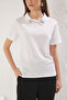 Beyaz Kalın Pamuklu Polo Yaka Taş Detaylı Regular/Normal Kalıp Örme T-Shirt TWOSS25TS00052 - 7
