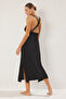 Black Plain Belted Maxi Woven Tie-Up 100% Cotton Beach Dress Tbess23El00070 - 2