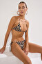 Leopar Desenli Bağlamalı Üçgen Kapsız Brazilian Normal Bel Bikini Takımı TBESS25BT00160 - 2