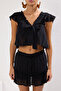 Black Ruffle Blouse Skirt Set Tbess25Au00018 - 3