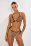 Kahverengi Taş Baskı Üçgen Kaplı Brazilian Normal Bel Bikini Takımı TBESS24BT00131 - 2