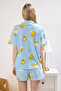 Mavi %100 Pamuklu Ördek Desenli Biyeli Şortlu Örme Pijama Takımı THMSS25PT00300 - 6