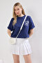Lacivert %100 Pamuk Sırt ve Ön Baskılı Oversize/Rahat Kesim Örme T-Shirt TWOSS24TS00234 - 2