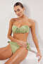 Yağ Yeşili Simli Drapeli Straplez Kaplı Regular Normal Bel Bikini Takımı TBESS25BT00097 - 2