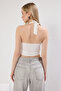 Ecru Halter Bodysitting Crop Stretchy Knitted Blouse Twoss24Bz00061 - 5