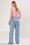 Buz Mavi Yüksek Bel Destroylu Geniş Paça/Wide Leg %100 Pamuk Non-Stretch Jeans TBBSS22JE00006 - 4