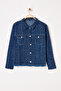 Blue Textured Crop Plus Size Denim Jacket Tbbss25Ag00008 - 5