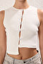 Ecru Stone Detailed Asymmetrical Fitted/Fitted Ribbed Crop Knitted Blouse Twoss23Bz00500 - 3