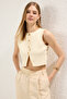 Kemik Slim Bisiklet Yaka Crop Triko Yelek TWOSS25YE00070