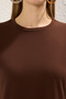 Kahverengi %100 Pamuk Yırtmaçlı Shift/Rahat Kesim Örme T-shirt Elbise TWOSS24EL00140 - 3