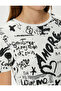Crew Neck Cotton Crop T-Shirt - Printed and Ribbed, Short Sleeve - 5