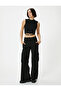 Stand Collar Crop Tank Top with Metal Accessory Detail - 2