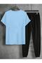 Men's Take It Easy Printed T-Shirt Sweatpants Jogger Comfortable Fit Blue Sweatpants Set New Model - 2
