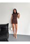 Crep Short Sleeve Drape Dress with Start Neck - 3