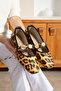 Star Model Accessory Detailed Casual Shoes Women's Leopard Pattern Ballerina Office Shoes Stc1081