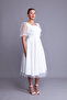 Pearl Tulle Covered Square Neck Short Balloon Sleeve Midi Length Evening Dress - 4