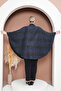 Blue Black Poncho Oversize Standard Size Front Zipper Seasonal Length 90 cm Shoulder to Sleeve 63 cm - 5