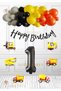 Construction Concept Birthday Set - Business Machinery Foil Balloon - Orange Black Yellow Gray Balloon 1 Year Old
