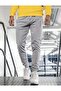Men's Gray Sweatpants Black Printed Cotton Skinny Leg Jogger - 2