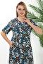 Floral Patterned Collar Detailed Ruffle Pocket Summer Modal Plus Size Dress - 4