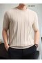 Beige Crew Neck Knitted Knitwear Tshirt - 3