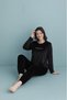 Women's Black Velvet Long Sleeve Straight Leg High Quality Pajamas Set