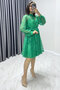 Women's Bell French Guipure Buttoned Evening Dress, Green - 2