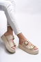 Winledha Women's Double Buckle Slippers 001278 Beige Skin - 2