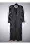 Women's Black Beige Striped Pattern Buttoned Lapel Long Sleeve Seasonal Mother Dress - 5
