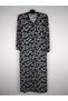 Women's Black and White Print V Neck Long Sleeve Sleeve Ankles Elastic Suede Seasonal Mother Dress - 4