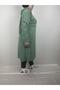 Women's Mint Green Robe Side Two Pockets Hooded Long Sleeve Two Yarn Tunic