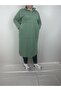 Women's Mint Green Robe Side Two Pockets Hooded Long Sleeve Two Yarn Tunic - 2